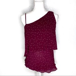 New! Parker Ruffle One Shoulder Top  Maroon Size S